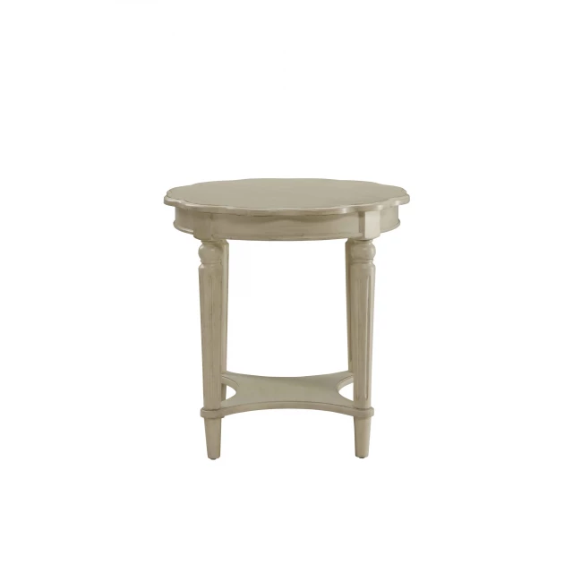 White solid wood end table shelf in hardwood with wood stain finish