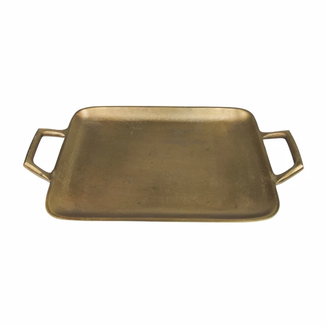 petite gold metal square tray with handle and fashion accessory