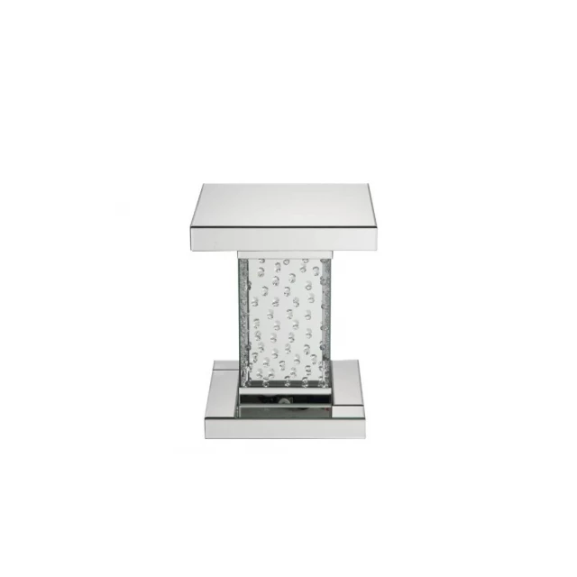mirrored manufactured wood square end table with metal accents