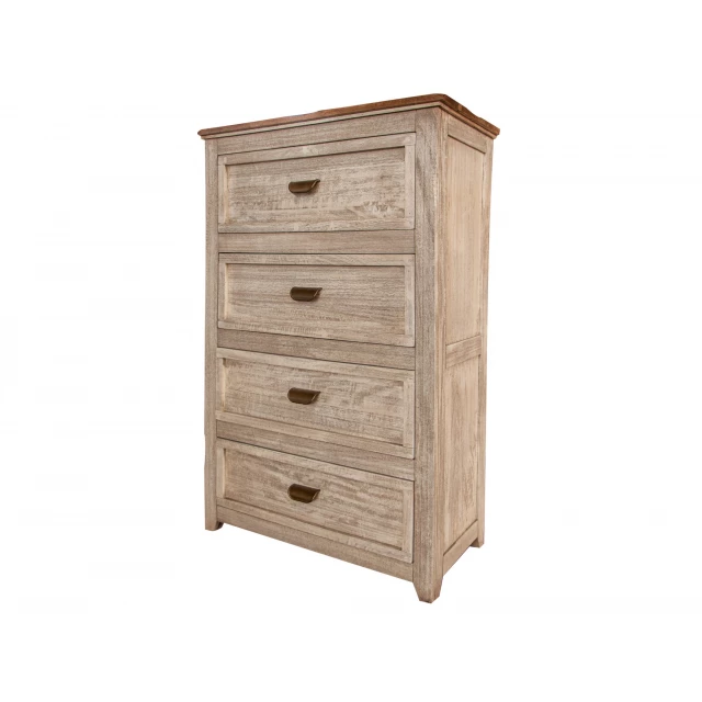 Cream solid wood chest with four drawers for bedroom storage