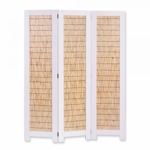 White natural panel room divider screen with wood pattern and parallel lines