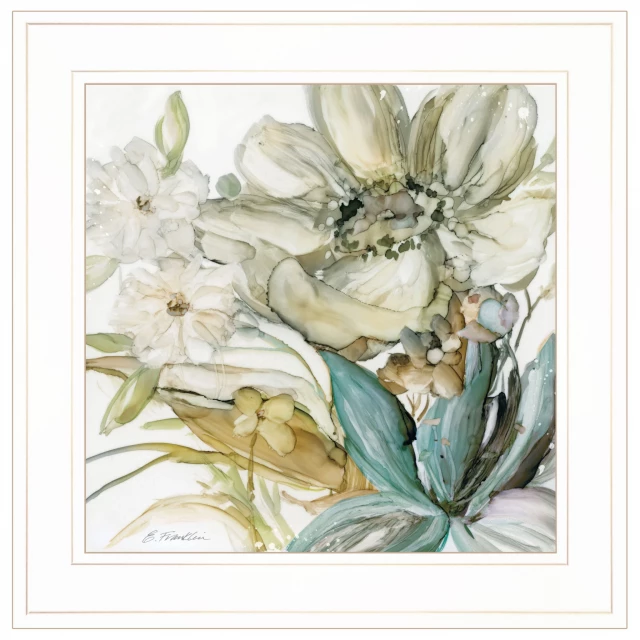 ii white framed print featuring botanical art with flowers and petals