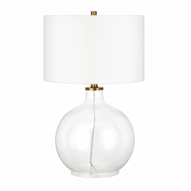 glass table lamp with white drum shade