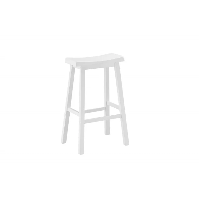 White solid wood backless bar chairs with shelf and plywood details