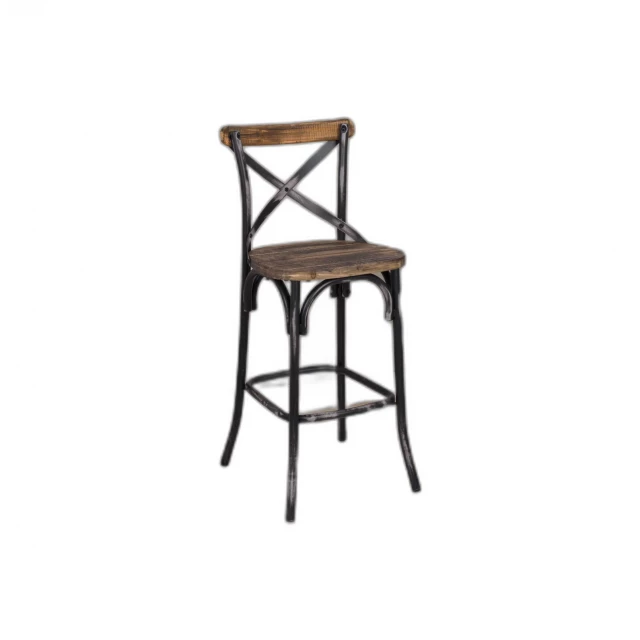 Brown black iron bar chair with wood elements and outdoor furniture design