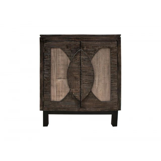 Solid manufactured wood distressed buffet table with rectangle pattern and hardwood symmetry