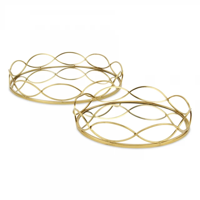 gold round metal handmade tray with handles for jewellery and fashion accessories