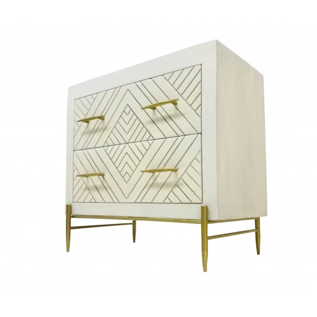 White drawer nightstand with wood art design in furniture category
