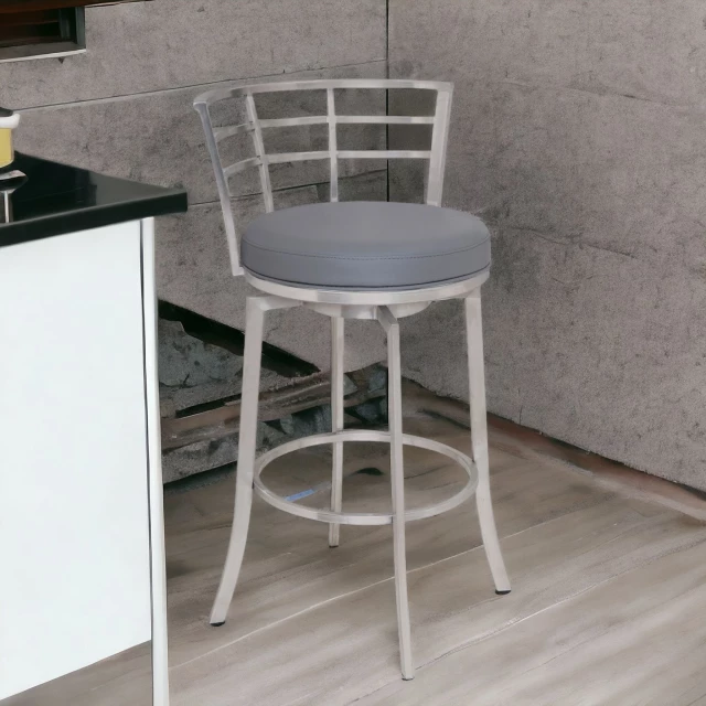 Low back bar height chair in wood with table and flooring detail