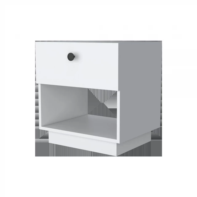 White drawer nightstand with integrated technology and minimalist design