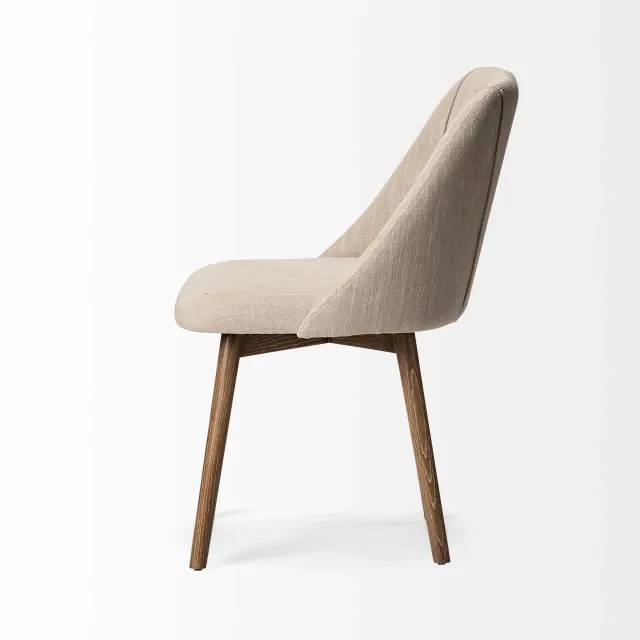 Set Of Two Cream And Brown Upholstered Fabric Side Chairs Set Of Two Cream And Brown Upholstered Fabric Side Chairs
