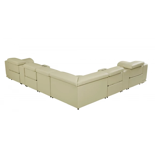 U shaped eight corner sectional console in beige with comfortable linens and composite material