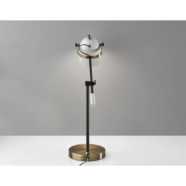 metal standard table lamp with white shade and modern interior design