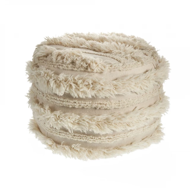 Ivory cotton ottoman in a natural beige color with woolen texture fashion accessory