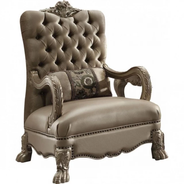 Bone gold velvet tufted arm chair with brown comfort rectangle design and armrest
