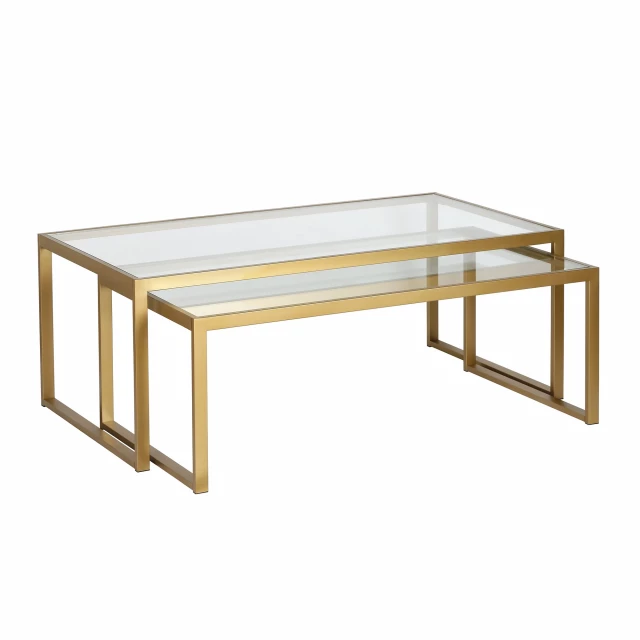 Gold glass steel nested coffee tables set in modern style for living room decor