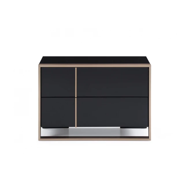 Black drawers nightstand with wood finish and modern door handles