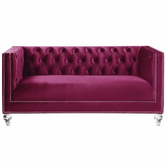 Tufted velvet bling acrylic love seat in violet with comfortable rectangle studio couch design