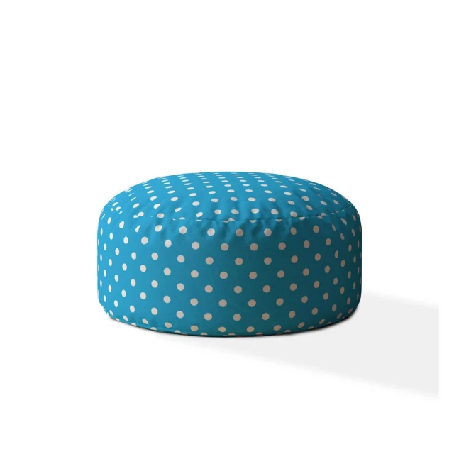 cotton round polka dot pouf ottoman with electric blue pattern and textured linens
