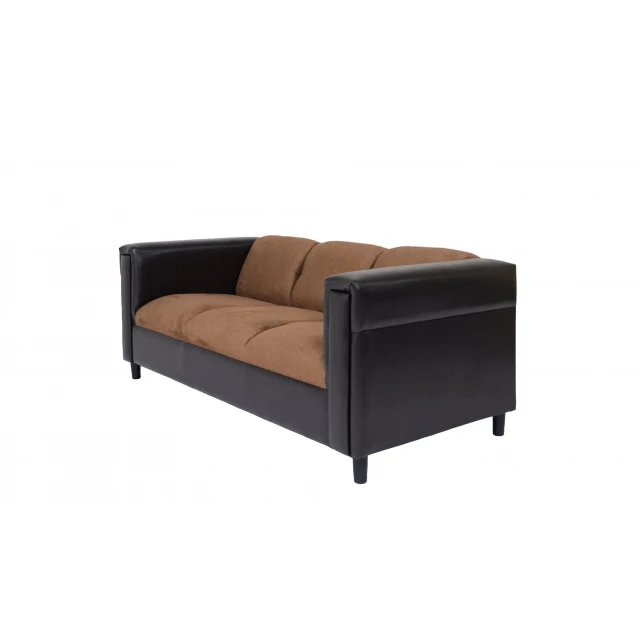 Brown black chenille sofa with comfortable rectangle studio couch design and wooden elements
