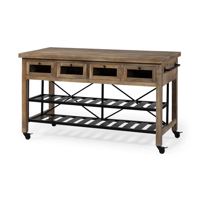 kitchen island tier black metal rolling with wood tabletop and outdoor durability