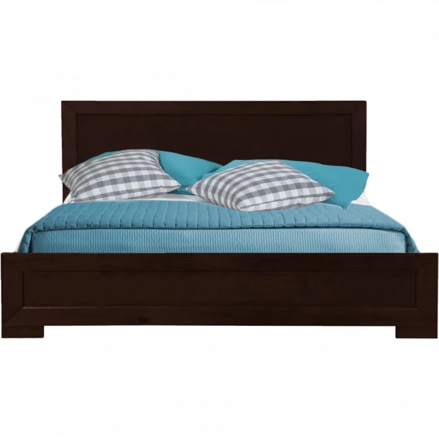 Espresso wood twin platform bed in a minimalist bedroom setting