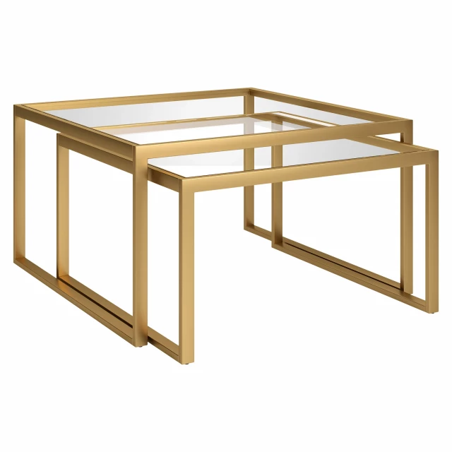 Glass steel square nested coffee tables with wood stain finish and modern outdoor furniture design