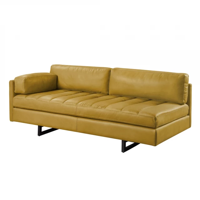Turmeric grain leather black sofa in a comfortable studio couch design with brown rectangle outdoor furniture aesthetic
