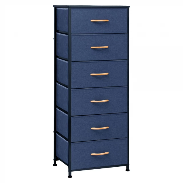 Black steel fabric six drawer chest for bedroom storage