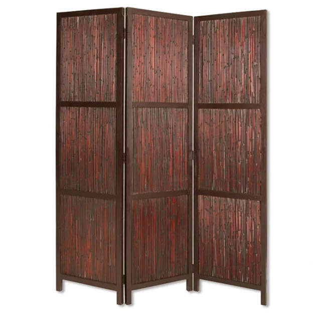 Cherry wood screen with brown bookcase and chest of drawers design