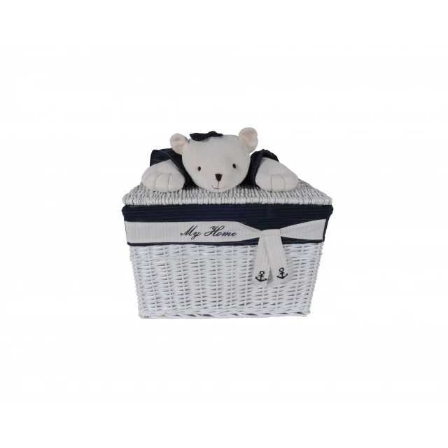 white blue rectangular bear design basket for storage and organization