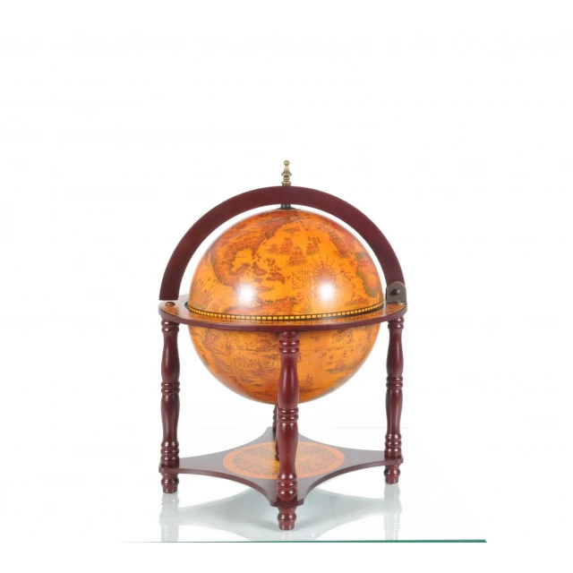 Walnut globe chess holder with amber and bronze accents artful wood and metal antique design for interior decoration