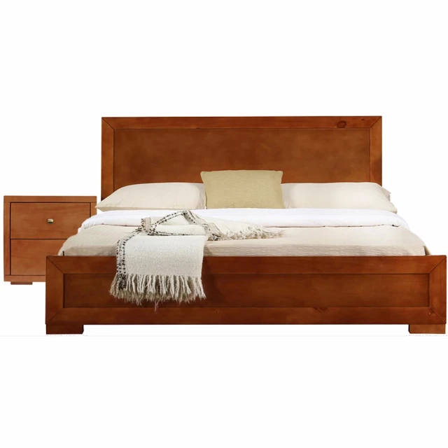 Cherry wood platform twin bed with matching nightstand