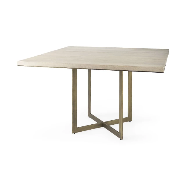 Modern square wood gold dining table with pedestal and bench outdoor furniture