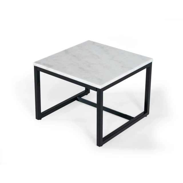White stone metal square end table in modern outdoor furniture setting