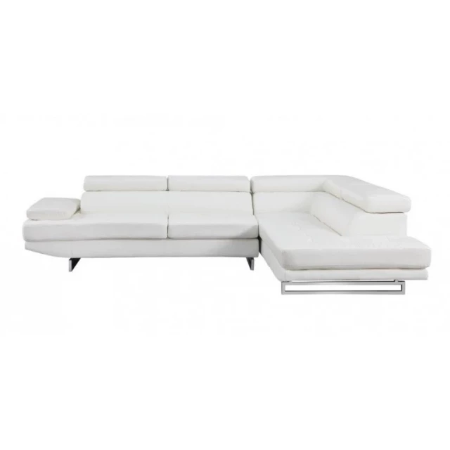 White leather L-shaped corner sectional couch with comfortable studio sofa bed design