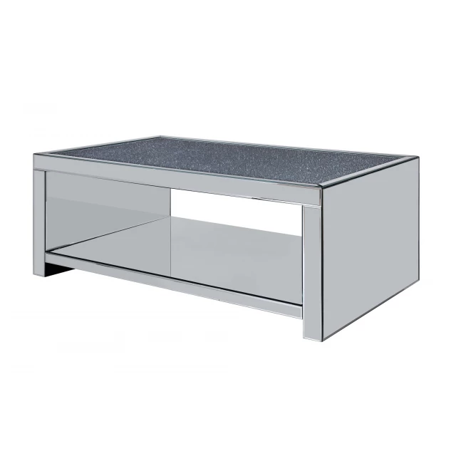 Silver glass mirrored coffee table with metal shelf