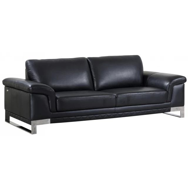 Black silver Italian leather sofa in a comfortable studio couch design with brown material property