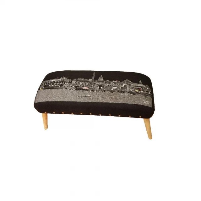 Gray wool brown ottoman with wood texture design
