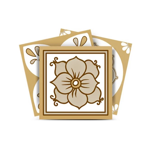 brown white peel stick removable tiles with petal and rectangle designs