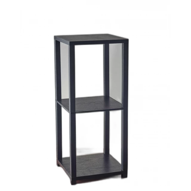 Basic black bookcase end table with shelving in natural wood material