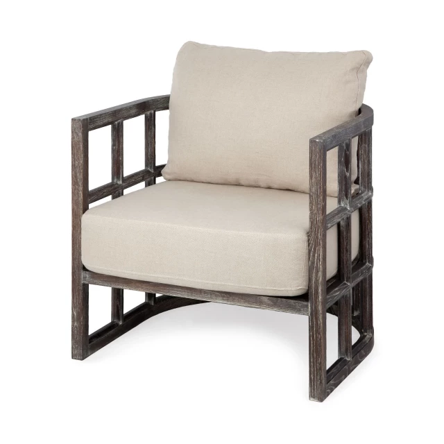 Demi Lune accent chair with wooden frame and armrests in a comfortable outdoor furniture setting