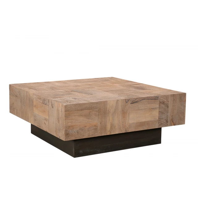 Black solid wood square coffee table with hardwood finish and natural material design
