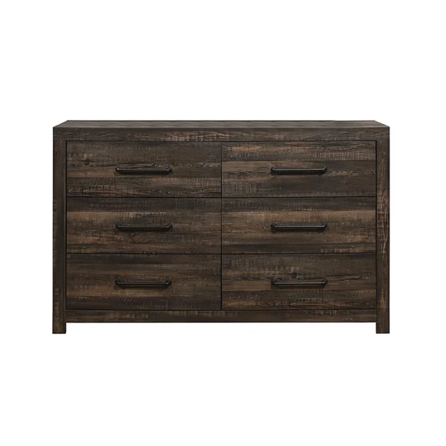 Solid wood six drawer double dresser in natural finish