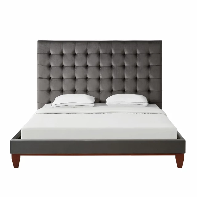 Elegant wood queen-size tufted upholstered velvet bed