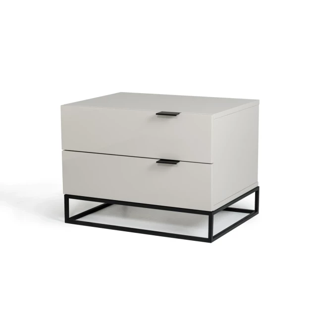 Grey MDF metal nightstand with modern design and storage features