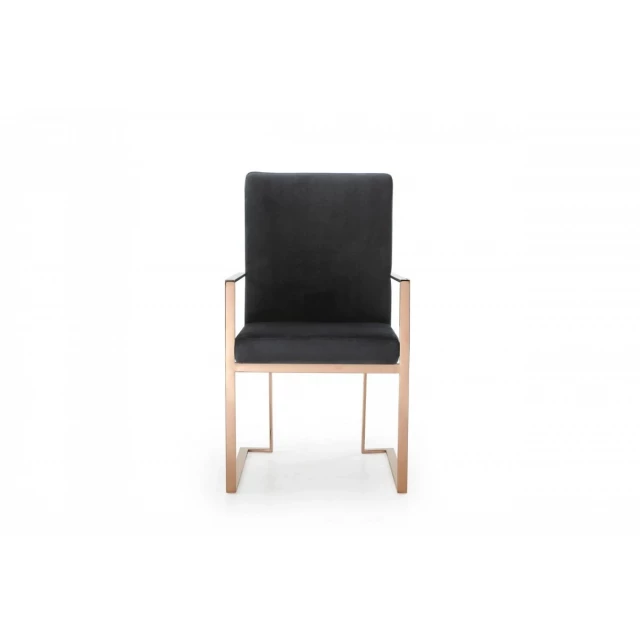 Black rosegold velvet dining chair with wood and metal frame