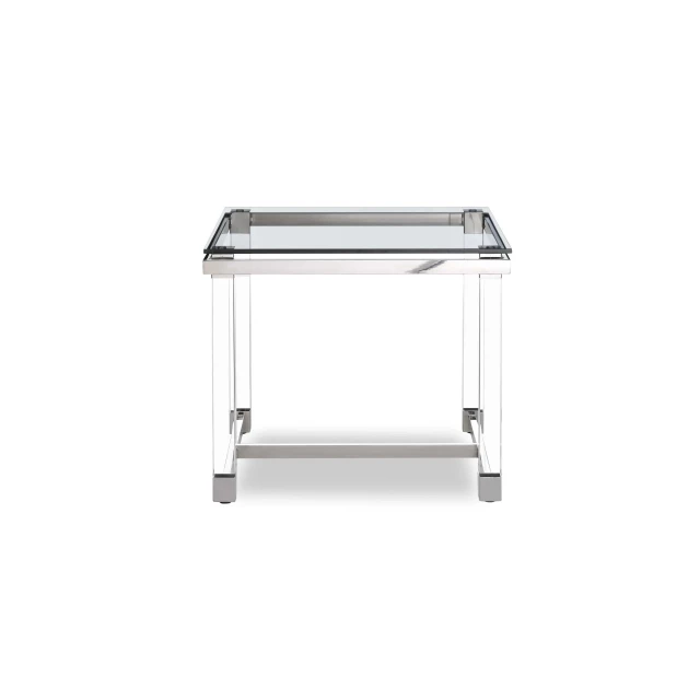 silver clear glass end table with metal aluminium frame