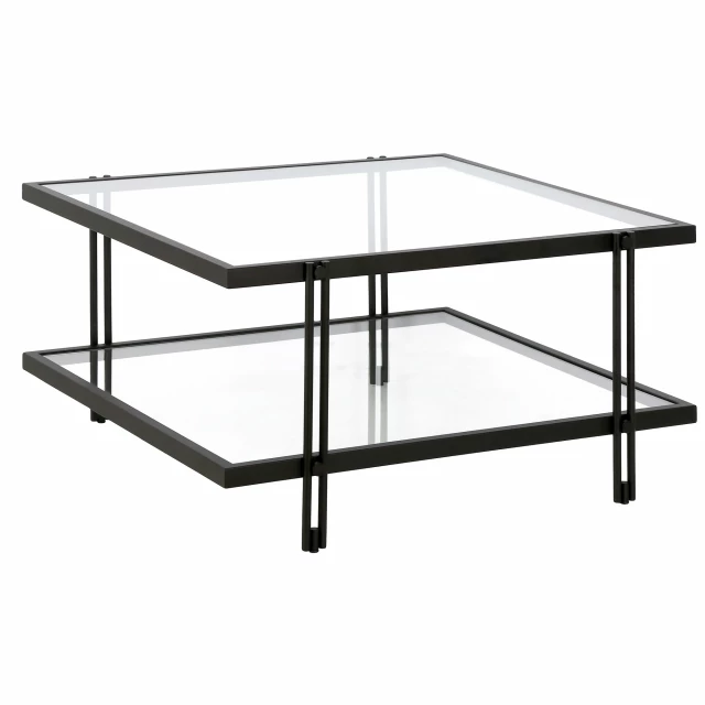 Glass steel square coffee table with shelf for modern outdoor furniture