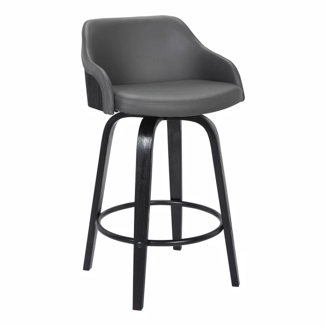 Low back bar height bar chair with armrests and metal accents in natural material